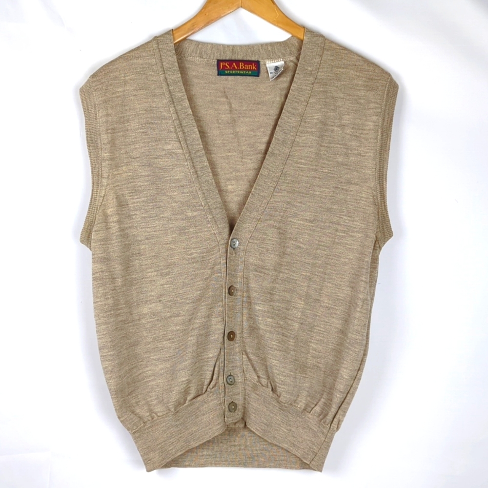 JOS. A. BANK Men's Tan Wool Sleeveless Golf Cardigan Button Front Vest